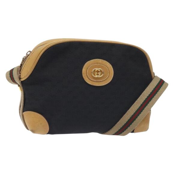 GUCCI Micro GG Canvas Web Sherry Line Shoulder Bag Black Gold - Picture 1 of 16